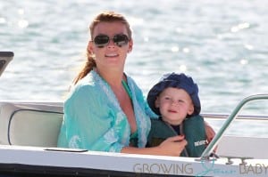 A pregnant Coleen Rooney, wife of Manchester United star Wayne Rooney, takes her son Kai out for some fun in the sun and sand in Barbados