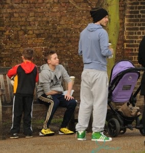 David Beckham takes his children Romeo, Brooklyn, Cruz and Harper to the park to play football