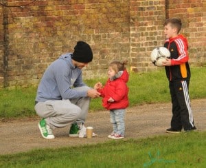 David Beckham takes his children to the park in London to have a kickaround