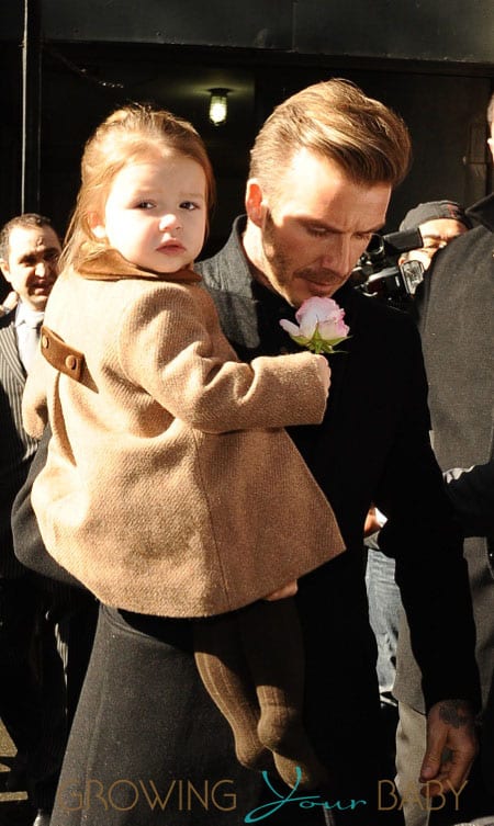 David Beckham and his girl Harper coming out of Balthazar in NYC
