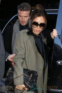 Victoria Beckham and her husband David Beckham arrive at Balthazar Restaurant in New York City