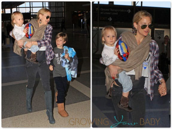 Kate Hudson and her sons Ryder and Bingham, catch a flight out of Los Angeles