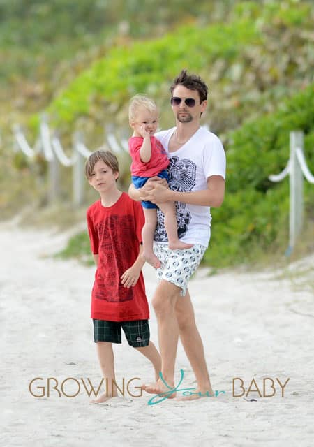 Matt Bellamy Takes Son Bing And Step-Son Ryder To The Beach In Miami