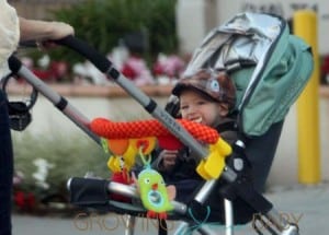 **EXCLUSIVE** Neve Campbell heads out for a walk and sings to her son Caspian in Los Angeles