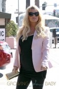 A pregnant Jessica Simpson and fiance Eric Johnson are seen arriving at The Ivy in Santa Monica for a Valentine's lunch date