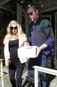 A pregnant Jessica Simpson and fiance Eric Johnson are seen leaving The Ivy in Santa Monica after having a Valentine's lunch date