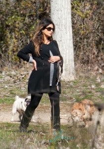 **EXCLUSIVE** Spanish actress & model Monica Cruz displays  her baby bump whilst taking her two dogs for a walk before picking up her car from the local garage in Madrid