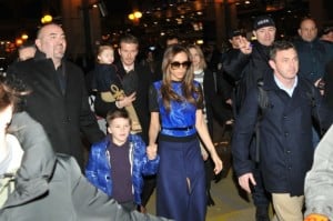 David Beckham and wife Victoria Beckham arrive at Gare du Nord railway station with their children Romeo, Brooklyn, Cruz and Harper