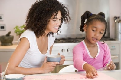 Mom daughter doing crafts