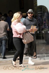 AJ McLean and wife Rochelle take their baby Ava Jaymes to the Apple store at the Grove in Los Angeles