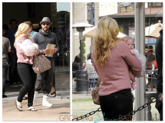 AJ McLean and wife Rochelle take their baby Ava Jaymes to the Bunny Hut at the Grove