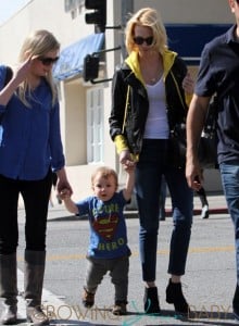 January Jones and baby Xander strolling hand-in-hand in Los Angeles