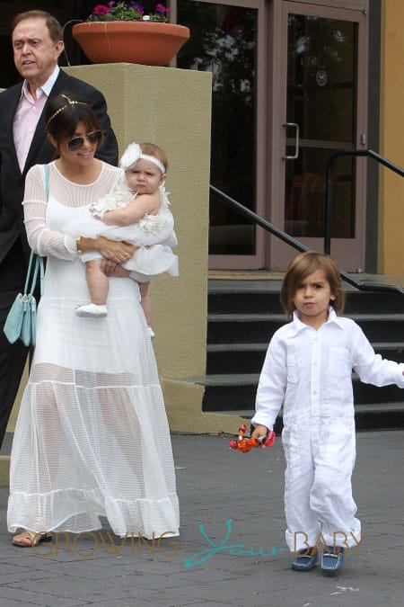 Kourtney Kardashian takes Mason and Penelope to Church on Easter Day where they are joined by Kendall, Kylie and Kris Jenner in Los Angeles