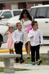 Britney Spears' mom Lynne arrives with her grandchildren Sean Preston, Jayden James and Maddie for Easter Sunday church services