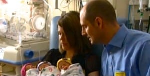 Brad and Laura Partridge with their identical triplets Sonja, Sylvia and Scarlett