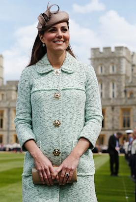Pregnant Kate Middleton in a green Mullberry Jacket Queens scouts