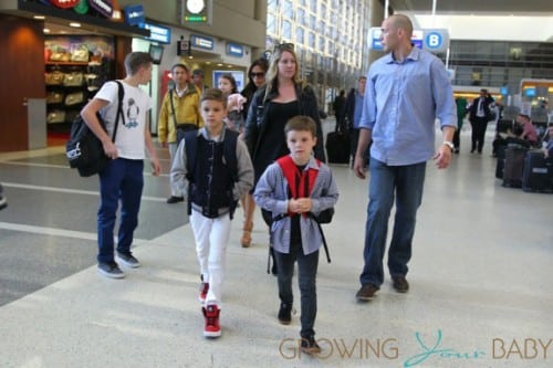 Victoria Beckham, her daughter Harper Seven and her three sons Brooklyn , Cruz and Romeo seen at Los Angeles International Airport