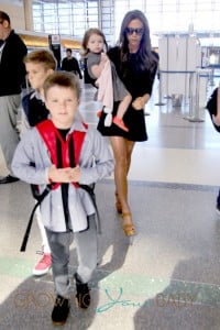 Victoria Beckham, her daughter Harper Seven and her three sons Brooklyn , Cruz and Romeo seen at Los Angeles International Airport