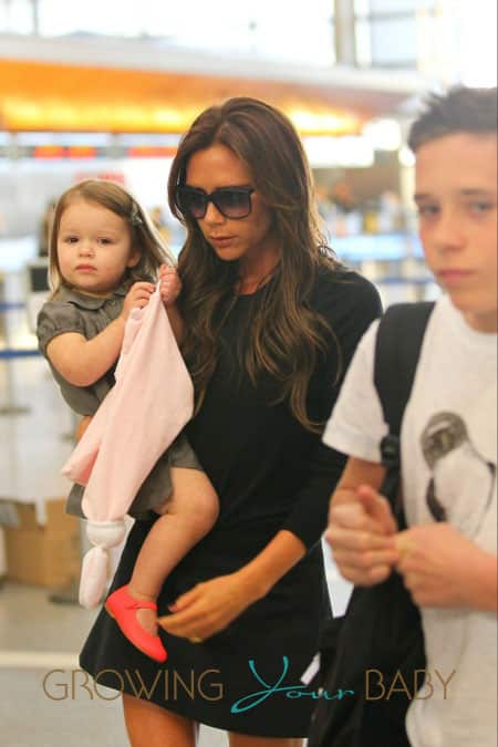 Victoria Beckham, her daughter Harper Seven and her three sons Brooklyn , Cruz and Romeo seen at Los Angeles International Airport