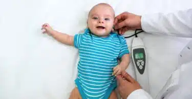 Newborn hearing screening and diagnosis at the hospital.