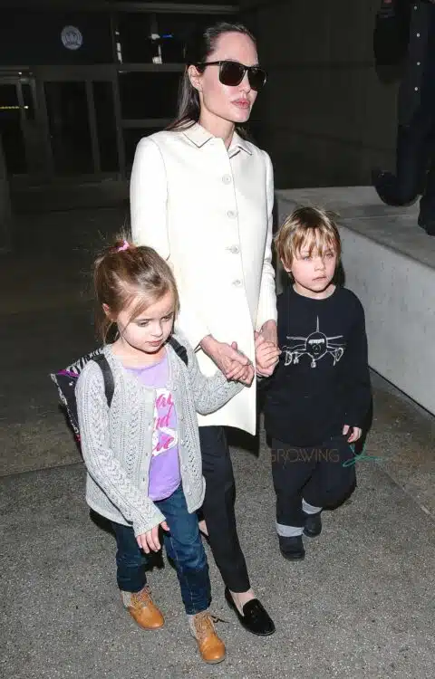 Angelina Jolie at LAX with twins Vivienne & Knox