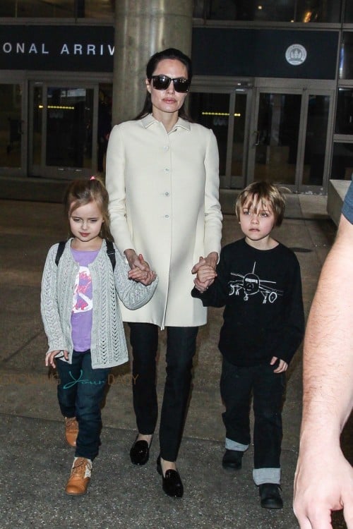 Angelina Jolie at LAX with twins Vivienne and Knox