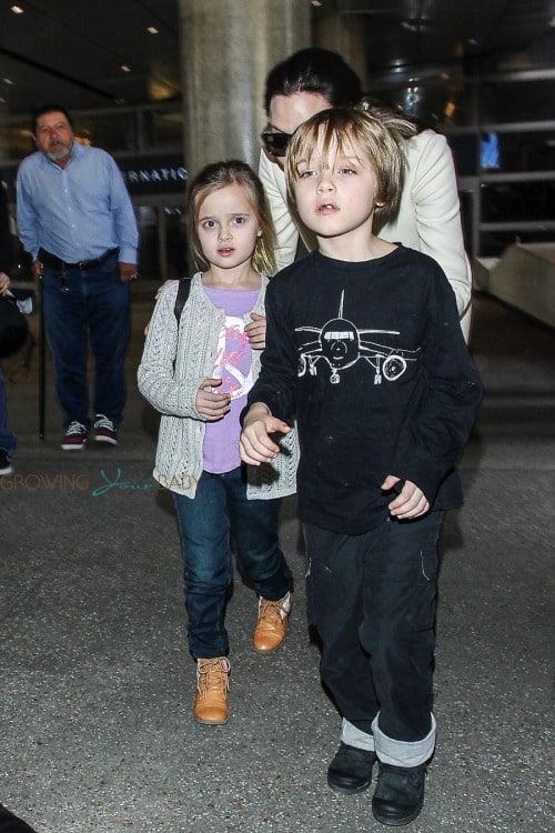Angelina Jolie at LAX with twins Vivienne and Knox