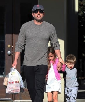 Ben Affleck at the farmer's market with kids Seraphina and Sam