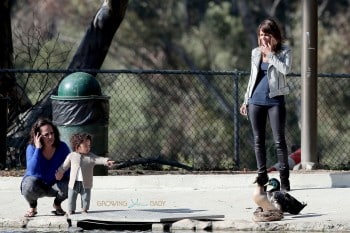 Halle Berry takes a break from filming 'Extant' to take baby Maceo to the park to see the ducks