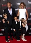 Kevin Costner and Christine Baumgartner with kids Grace Avery, Hayes and Cayden Costner at McFarland USA Premiere