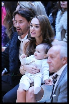 Tamara Ecclestone and her baby on the front row at the Julien Macdonald show at London Fashion Week A/W 15-Day two