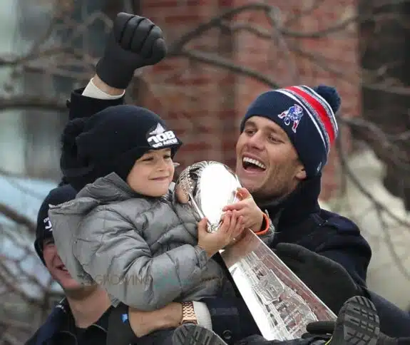 Tom Shares The Lombardi Trophy With His Son Benjamin