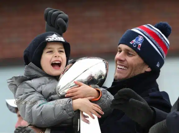 Tom Shares The Lombardi Trophy With His Son Benjamin!