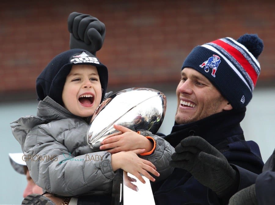 Tom Shares The Lombardi Trophy With His Son Benjamin!