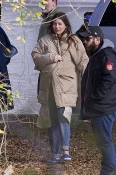 A very pregnant Jessica Biel on the set of her new movie 'The Devil and The Deep Blue Sea'