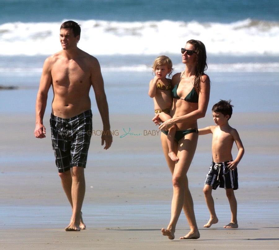 Gisele Bundchen and Tom Brady take a stroll on the beach in Costa Rica with their kids Ben and Vivian