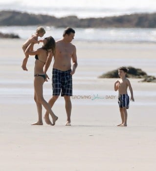 Gisele Bundchen and Tom Brady take a stroll on the beach in Costa Rica with their kids Ben and Vivian
