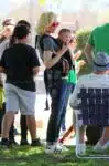 Gwen stefani and son Apollo at her boys soccer game