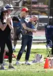 Gwen stefani with son Apollo at her boys soccer game