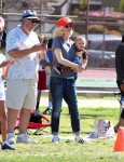 Gwen stefani with son Apollo at her boys soccer game
