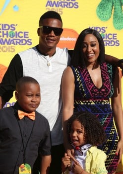 Tia Mowry-Hardrict with husband Cory and son Cree at the Nickelodeon Kid's Choice Awards