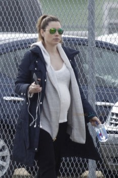 Heavily Pregnant Jessica Biel on the set of her new movie 'The Devil and The Deep Blue Sea'