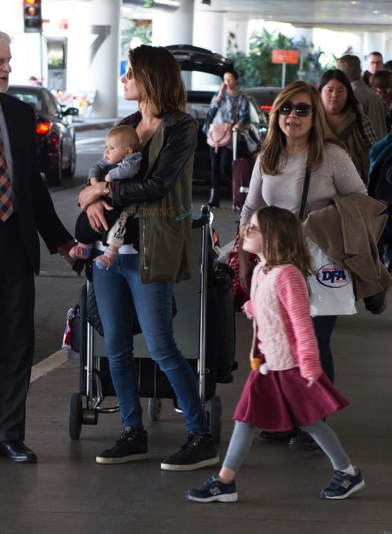 Cobie Smulders with newborn son and daughter Shaelyn at LAX