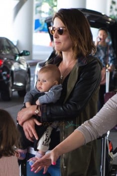Cobie Smulders with newborn son at LAX