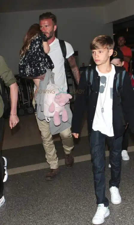 David Beckham with kids Cruz, Romeo and Harper at LAX