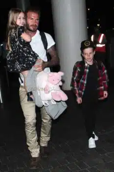David Beckham with kids Romeo and Brooklyn,  Harper at LAX
