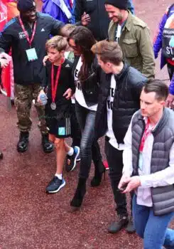 David and Victoria Beckham with sons Brooklyn and Cruz at Romeo's mini London Marathon