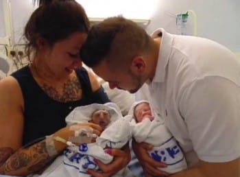 Jess Evans and Mike Houlston with Their twins Teddy and Noah