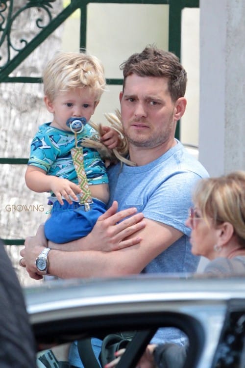 Michael Buble seen leaving a restaurant with his son Noah in Miami