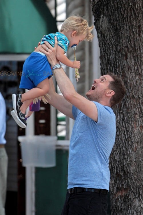 Michael Buble seen leaving a restaurant with his son Noah in Miami